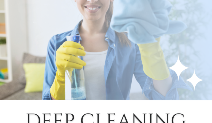An image featuring a smiling person holding a cleaning spray bottle and cloth, wearing yellow gloves, and a logo that reads "CLEANMATE" with the words "DEEP CLEANING" in large font below. It emphasizes the service as "INTENSIVE, SANITARY, REFRESHING.